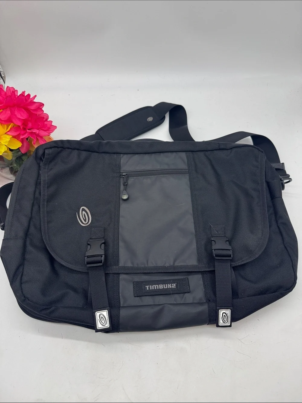 Timbuk2 Black Nylon Messenger Bag Convertible to Backpack with Adjustable Strap